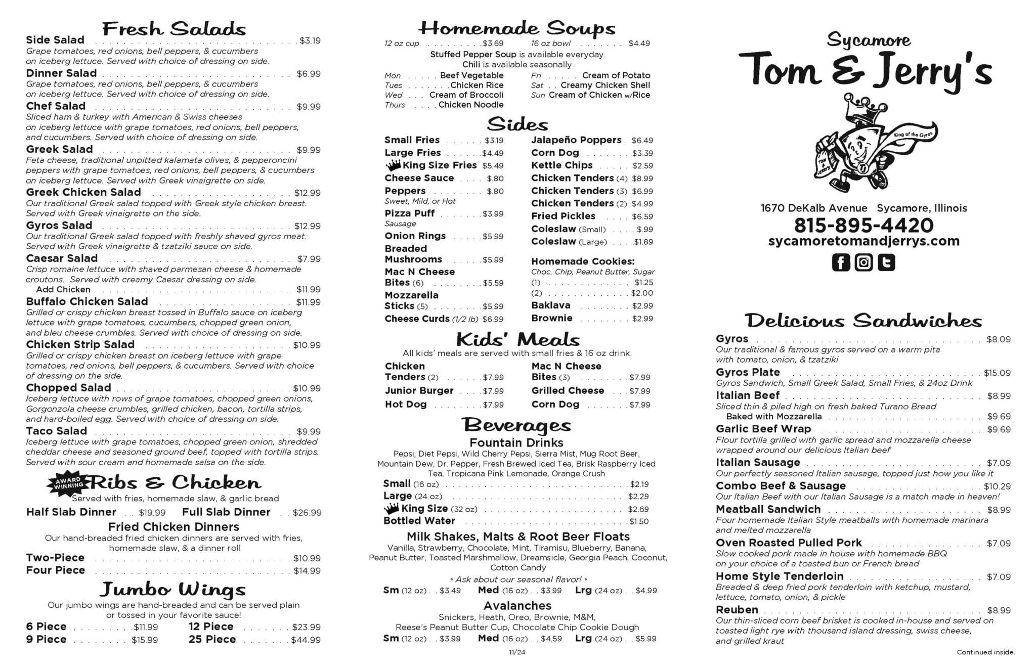 Tom Rider Menu Menu | Sycamore Tom and Jerrys